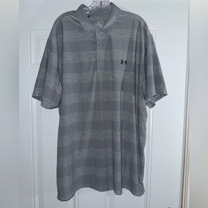 Under Armour Men's Striped HeatGear Loose Gray Polo size XXL
